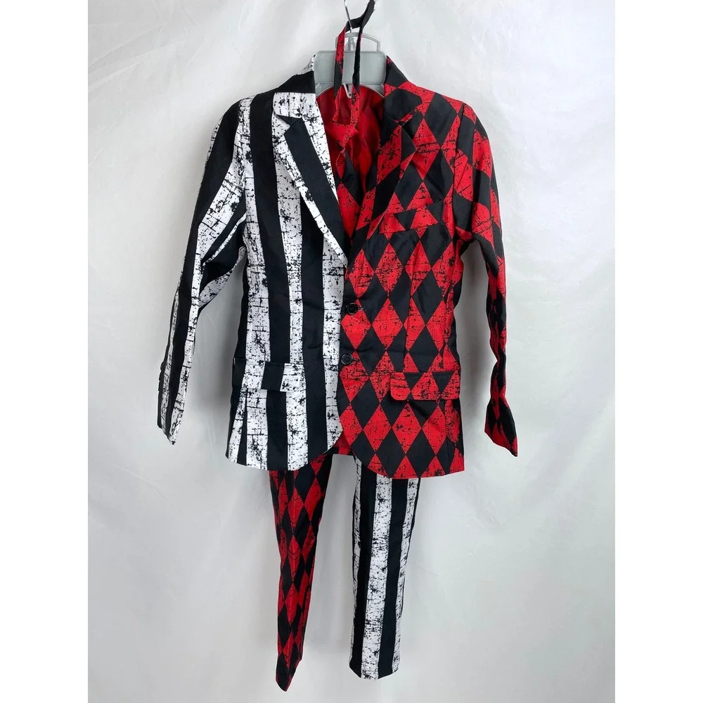 Spirit Halloween Child Medium Twisted Circus Suit Red White‎ Jacket Pants Tie